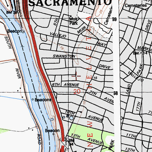 Topographic Map of Riverside School Park, CA