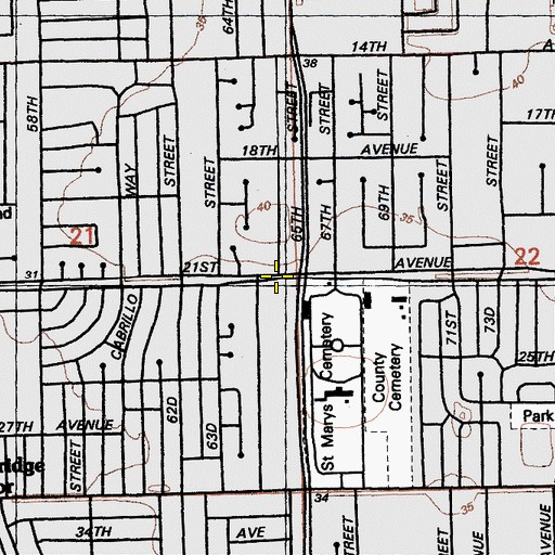 Topographic Map of Twenty-First Avenue Parkway, CA