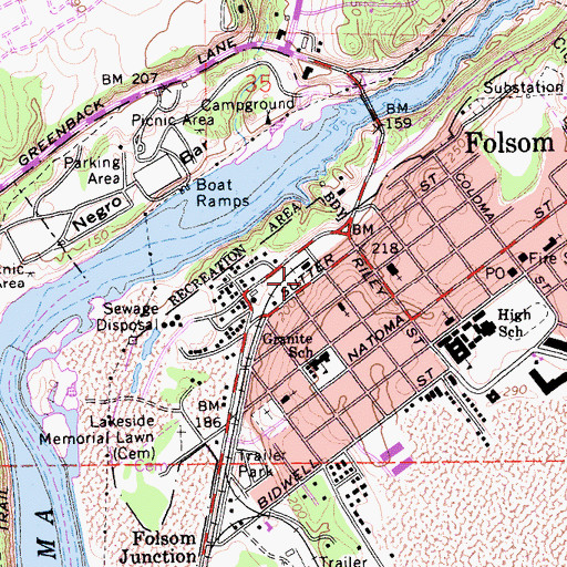 Topographic Map of Folsom Historical Society, CA