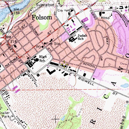Topographic Map of Folsom Shopping Center, CA