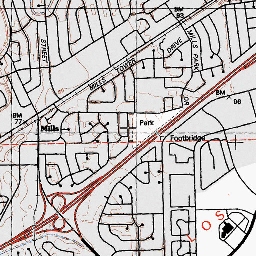 Topographic Map of Mills Park, CA