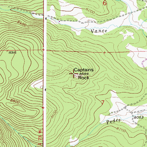 Topographic Map of Captains Rock, CO