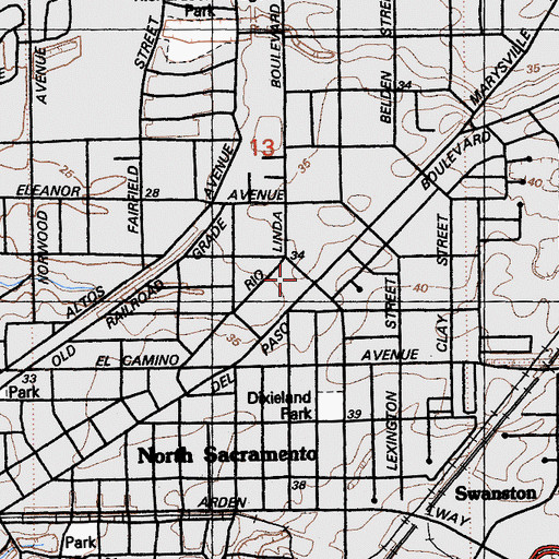 Topographic Map of First Baptist Church of North Sacramento, CA