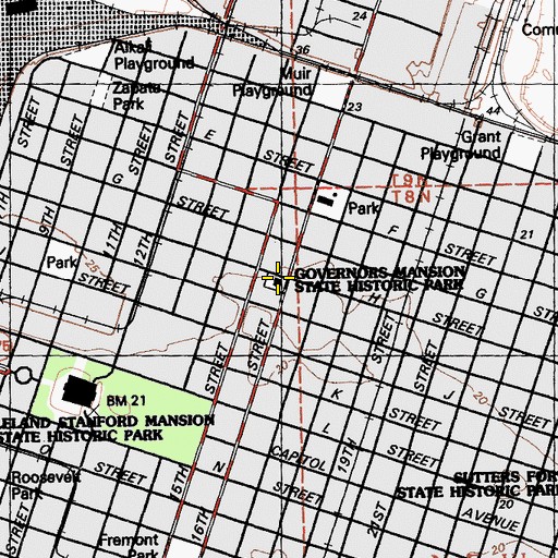 Topographic Map of Governor's Mansion State Historic Park, CA
