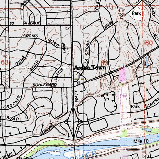 Topographic Map of Arden Town Shopping Center, CA