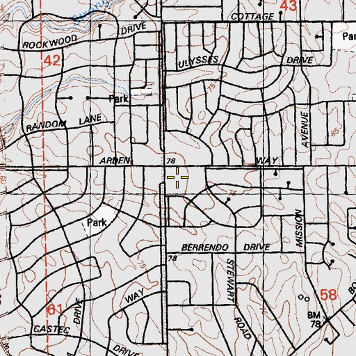 Topographic Map of Bel Air Shopping Center, CA