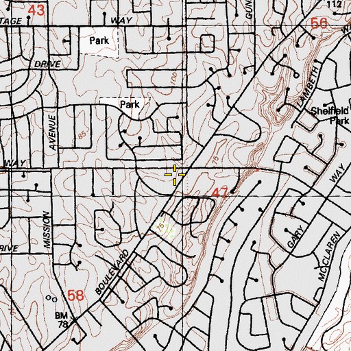 Topographic Map of Five Points Village Shopping Center, CA
