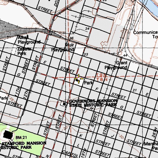 Topographic Map of Washington Park, CA