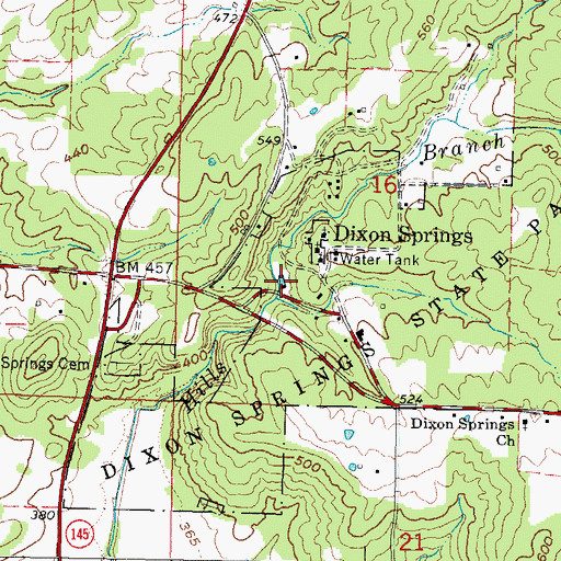Topographic Map of Dixon Springs, IL