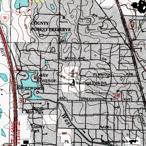 Topographic Map of Woodland Park, IL