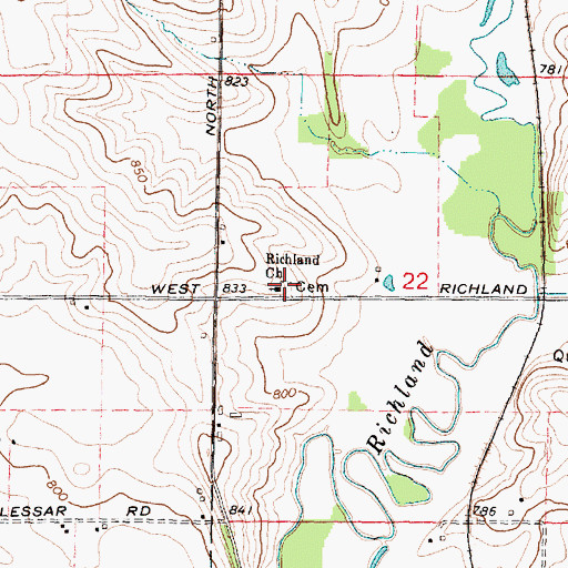 Topographic Map of Richland Center Cemetery, IL