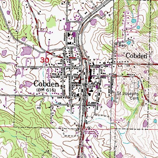 Topographic Map of Cobden Post Office, IL