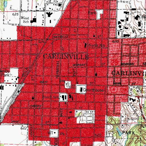 Topographic Map of Carlinville Public Libary, IL