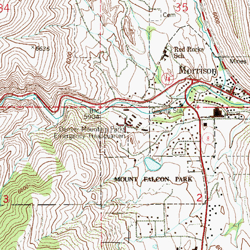 Topographic Map of Denver Mountain Parks Emergency Headquarters, CO