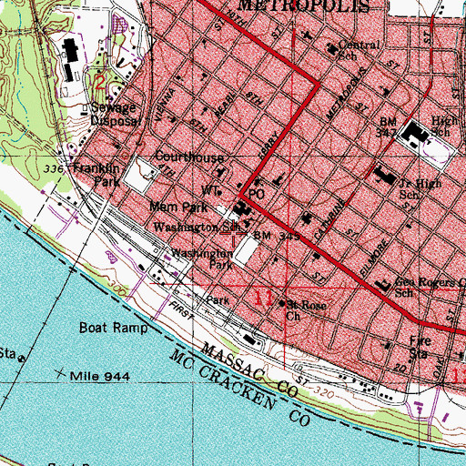Topographic Map of Metropolis Public Library, IL