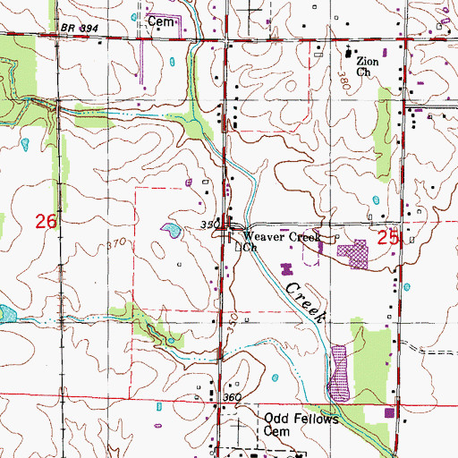 Topographic Map of Weaver Creek School (historical), IL