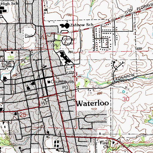 Topographic Map of Waterloo Post Office, IL