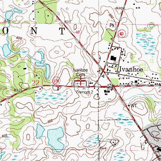 Topographic Map of Ivanhoe Cemetery, IL