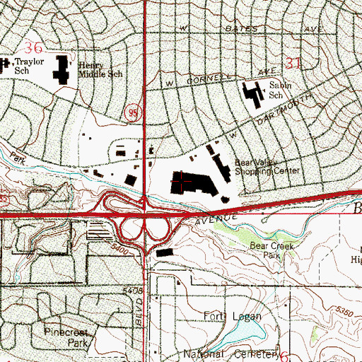 Topographic Map of Bear Valley Shopping Center, CO