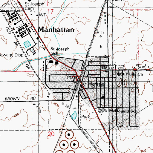 Topographic Map of Manhattan Post Office, IL