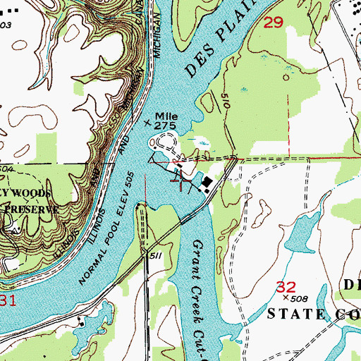 Topographic Map of Three Rivers Marina, IL
