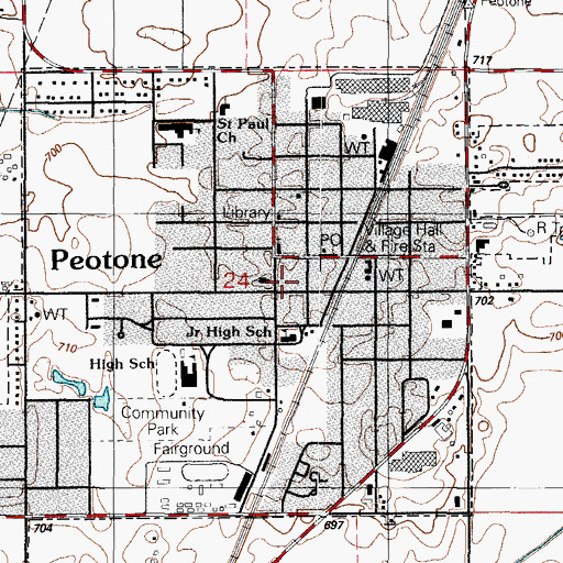 Topographic Map of Peotone Post Office, IL