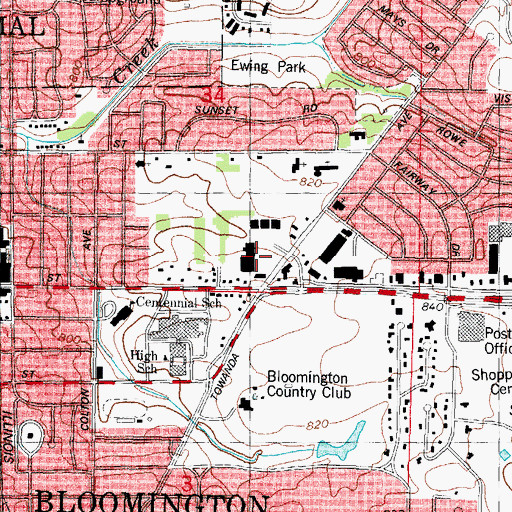 Topographic Map of Towanda Plaza Shopping Center, IL