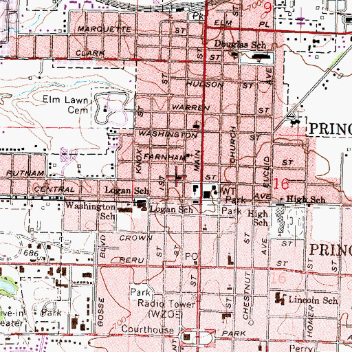 Topographic Map of First Lutheran Church of Princeton, IL