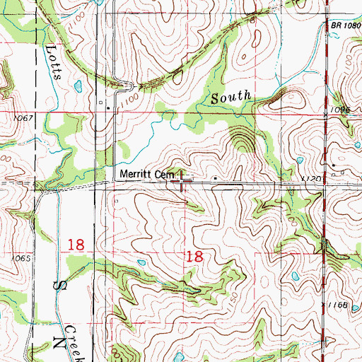 Topographic Map of Merritt Cemetery, IA