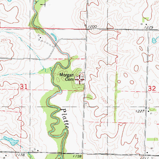 Topographic Map of Morgan Cemetery, IA