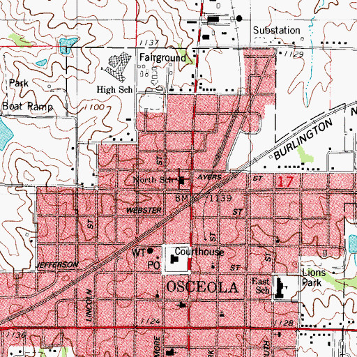 Topographic Map of North School, IA