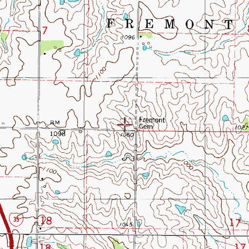 Topographic Map of Fremont Cemetery, IA