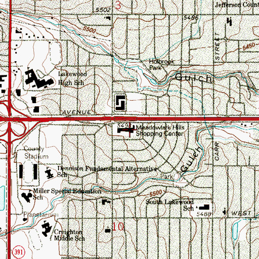 Topographic Map of Meadowlark Hills Shopping Center, CO
