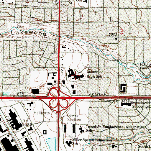 Topographic Map of Lakewood High School, CO