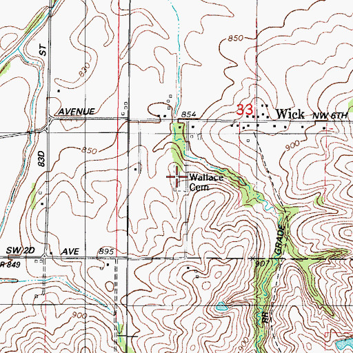 Topographic Map of Wallace Cemetery, IA