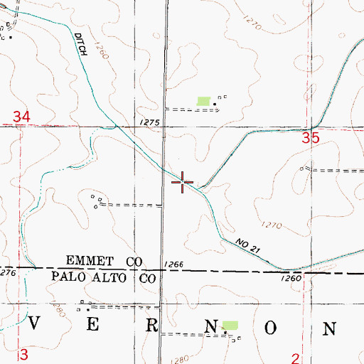 Topographic Map of Ditch Number 21, IA