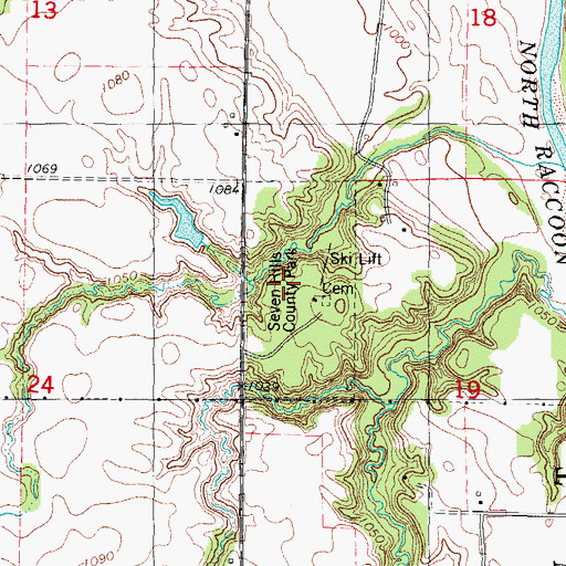 Topographic Map of Seven Hills County Park, IA