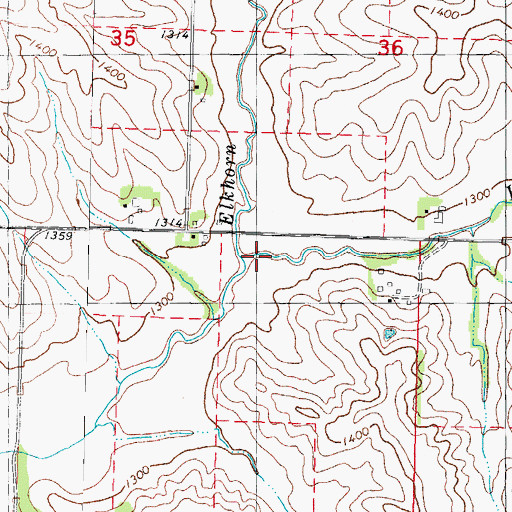 Topographic Map of Little Elkhorn Creek, IA