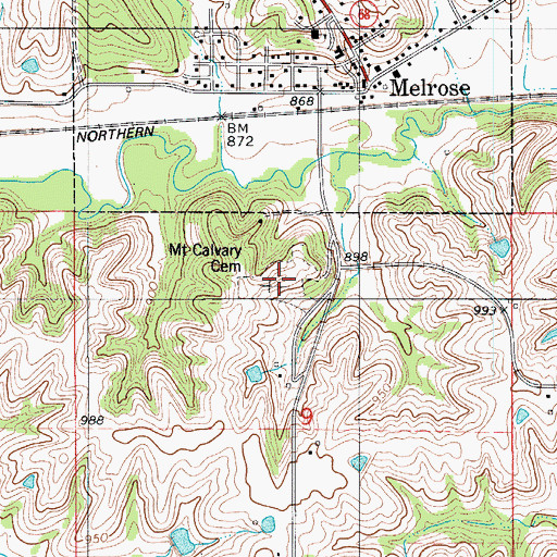 Topographic Map of Mount Calvary Cemetery, IA