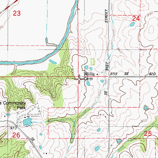 Topographic Map of Willis Cemetery, IA