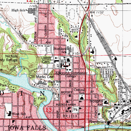 Topographic Map of Ellsworth Community College, IA