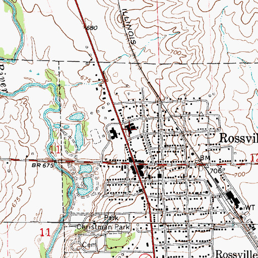 Topographic Map of Rossville-Alvin High School, IL
