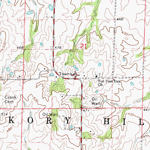 Topographic Map of Hickory Hill Townhall, IL