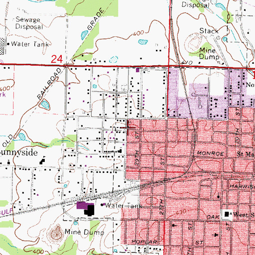 Topographic Map of Adams Street Baptist Church, IL