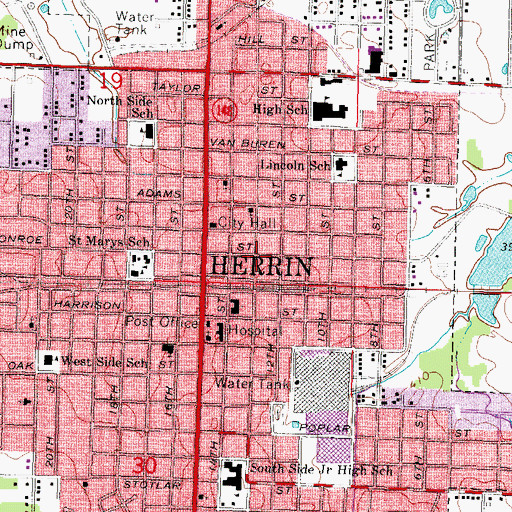 Topographic Map of Herrin City Library, IL