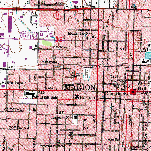 Topographic Map of Marion Christian Center, IL