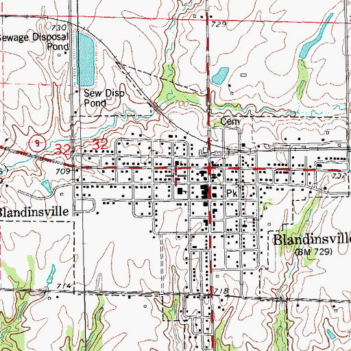 Topographic Map of Blandinsville United Methodist Church, IL