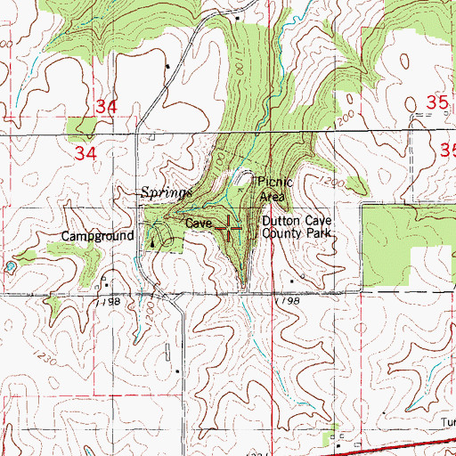 Topographic Map of Dutton Cave County Park, IA