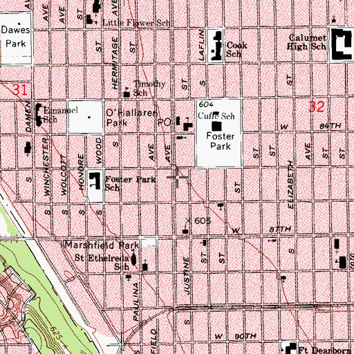 Topographic Map of Beverly Congregational Jehovah Witnesses, IL