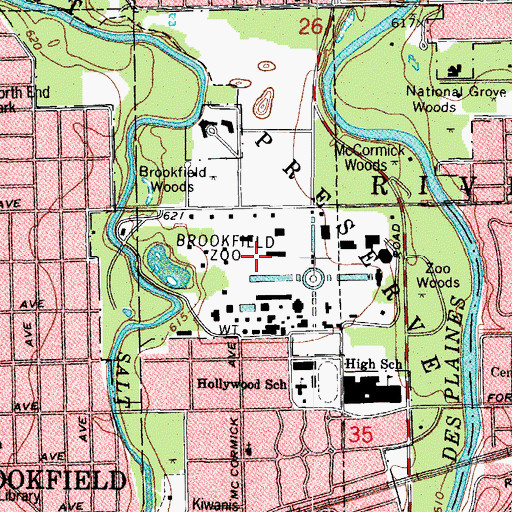 Topographic Map of Brookfield Zoo, IL